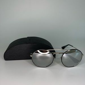 Prada SPR51s Circle Lens Silver Mirrored Unisex Sunglasses